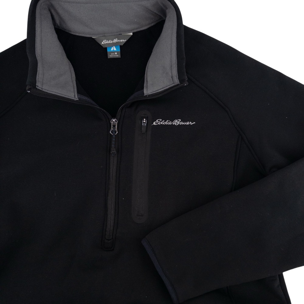 Eddie Bauer Mens Medium First Ascent Fleece Pullover Black Quarter Zip Jacket‎